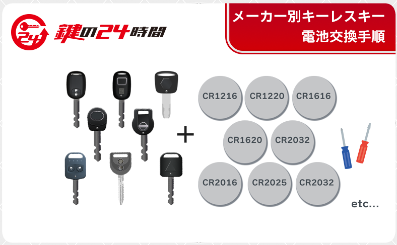 メーカー別|キーレスキーの電池交換手順と使用するボタン電池の種類