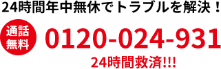 24時間年中無休でトラブルを解決！通話無料 0120-024-931 24時間救済！！！